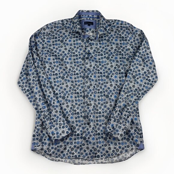 BLU by Polifroni Mens Shirt Sz L Mandala Circles AOP Long Sleeve Flap On Sleeve - Picture 1 of 16